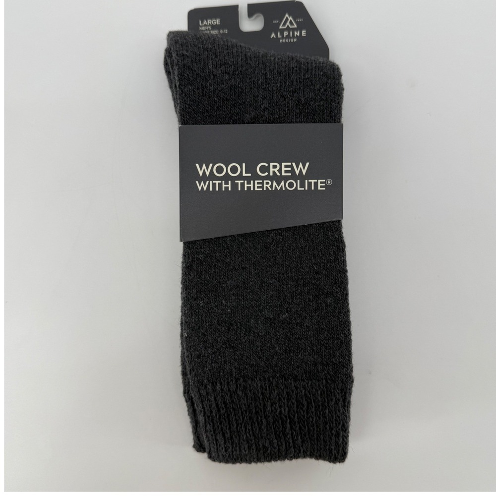 Alpine Design Mens Wool Crew Socks with Thermolite Charcoal  Large‎ 9-12